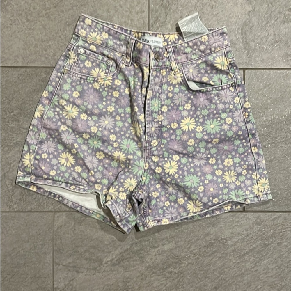 Zara purple shorts yellow flowers